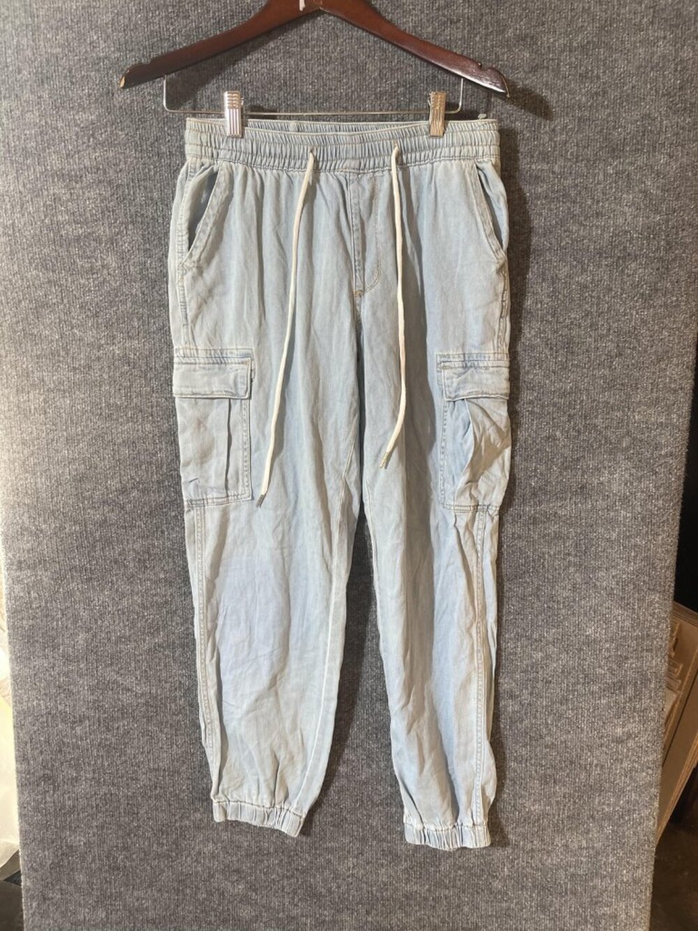 Angel Kiss Jeans Womens L Light Wash Blue Relaxed Cargo Jogger Denim Pants